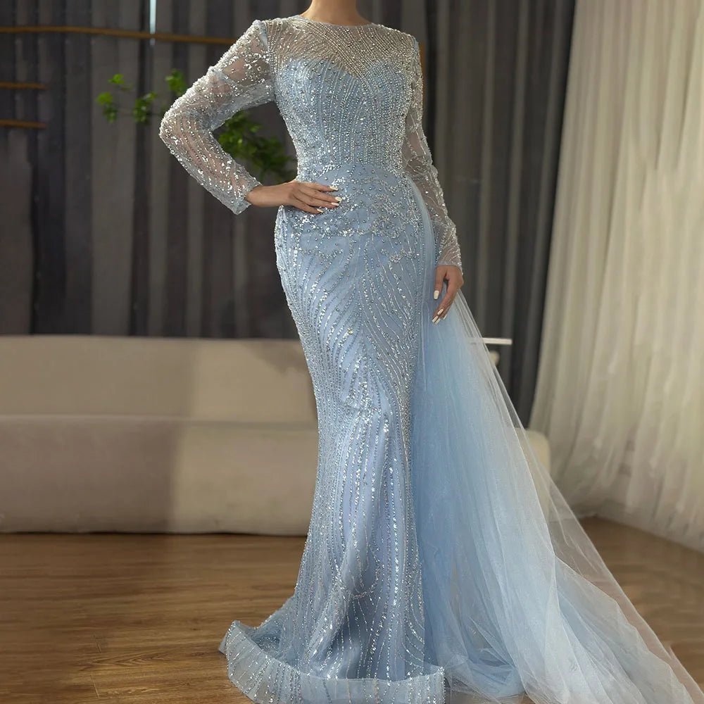 Serene Hill Caramel Beaded Mermaid Long Arabic Evening Dresses Gowns With Overskirt for Formal Occasion 2025 LA71673A Customized