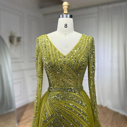 Serene Hill  Mermaid Beaded  Blue Muslim  Evening Dresses Gowns  with Detachable Skirt 2025  LA71750 Customized