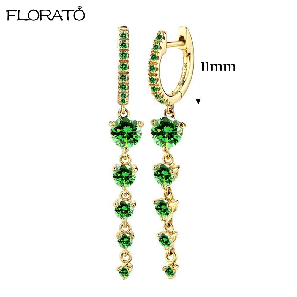 925 Sterling Silver Needle Luxury Green Zircon Pendant Earrings Trend Gold Color Small Hoop Earrings for Women Fashion Jewelry