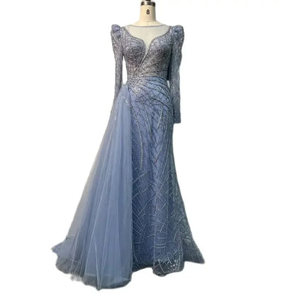 Serene Hill Muslim Gold Mermaid Beaded  Dubai Evening Dresses Gowns With Overskirt 2025 For  Party LA72206 Customized