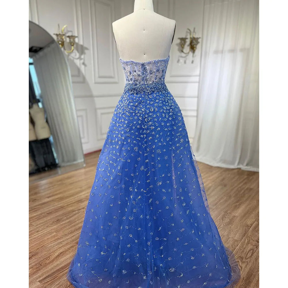 Serene Hill Blue Mermaid High Split With Skirt Sweetheart Strapless Beaded Party Dresses  Women Evening 2025 LA71796 Customized