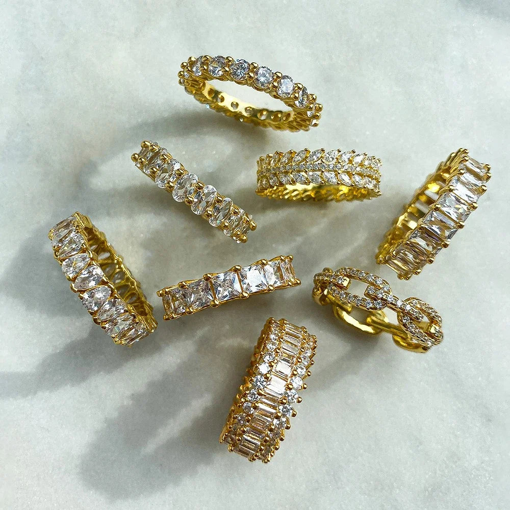 Luxury Designer Trendy Gold Color Eternity Band Gold Plated Ring for Women Free Items Gift Jewelry Wholesale Moonso Z84