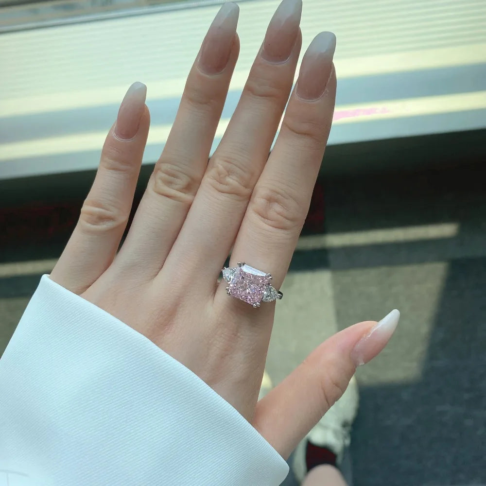 EUREKA 925 Sterling Silver Crushed Ice Cut Lab Pink Sapphire Gemstone Ring For Women Wedding Engagement Jewelry
