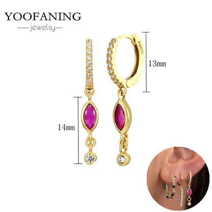 925 Sterling Silver Ear Needle Fashion Exquisite Hoop Earrings  Classic Rose Red Series Earrings for Women Patty Jewelry Gift