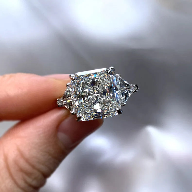 Ice white Zircon Open ring Female Princess square fashion ring jewelry