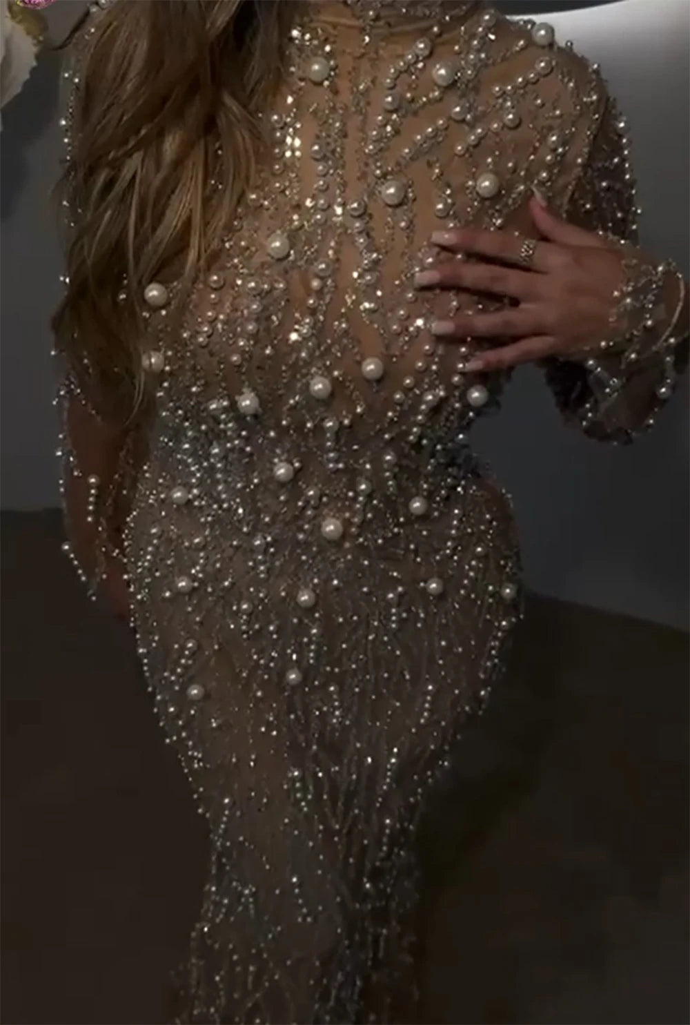 Serene Hill 2025 Saudi Arabic Pearls Beaded Nude Mermaid Evening Dresses For Formal Occasion LA72345A Customized