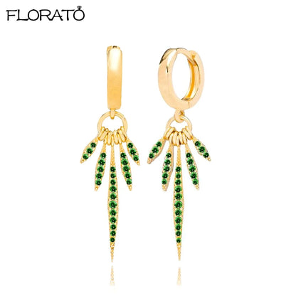 925 Sterling Silver Needle Luxury Green Zircon Pendant Earrings Trend Gold Color Small Hoop Earrings for Women Fashion Jewelry
