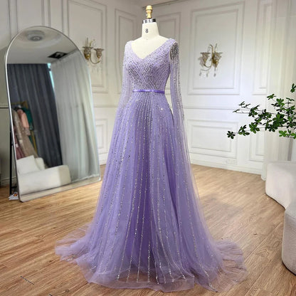 Serene Hill Mint Cape Sleeves A Line Beaded  Dubai Evening Dresses Long 2025 Celebrity Gowns For  Party LA71865 Customized