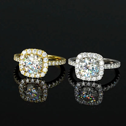 RAPRGOLD 2CT D Color Moissanite Ring s925 Sterling Silver Brilliant Diamond Halo Engagement Rings for Women Fine Jewelry Gifts