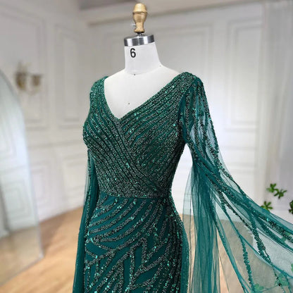 Serene Hill Arabic Mermaid Blue Beaded  Cape   Evening Dress Gown  2025 LA71493A Customized