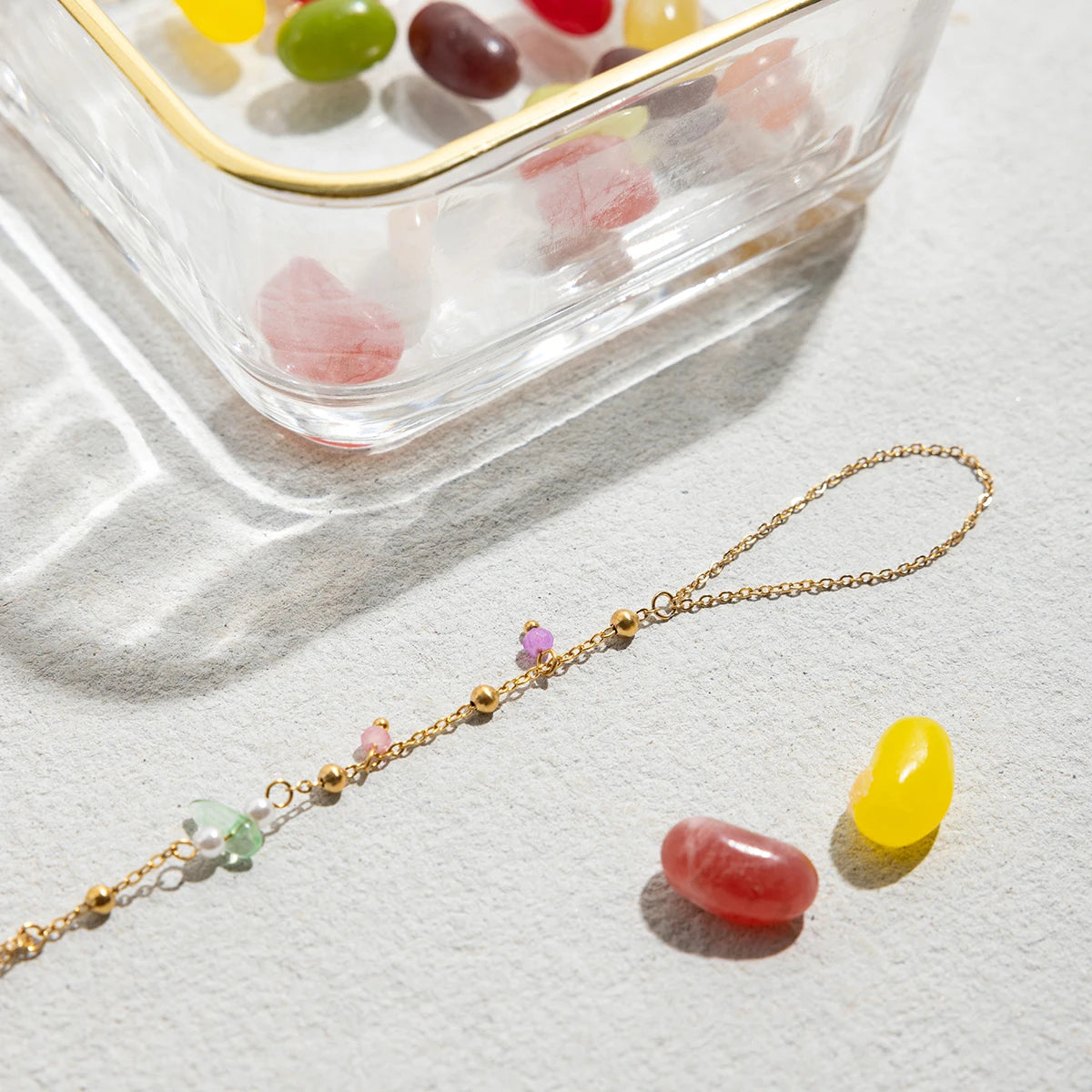 Zora Women's Vacation Style Colorful Natural Stone Crystal Finger Bracelet 18K Gold Plated Stainless Steel Fine Jewelry