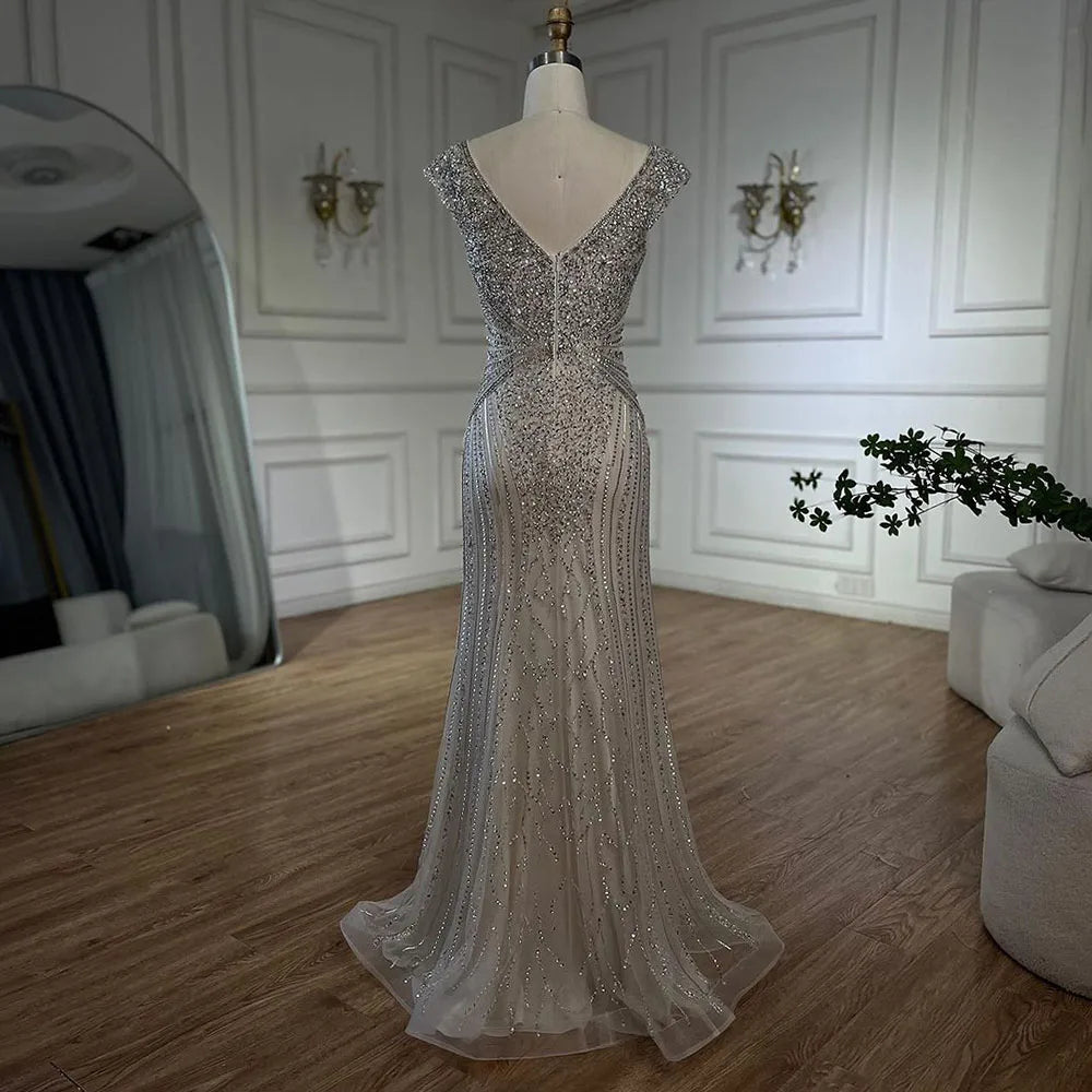 Customized Dubai Caramel Elegant Sleeveles Mermaid Beaded Arabic Evening Dresses Gowns For Women Wedding Party 2025 LA72456