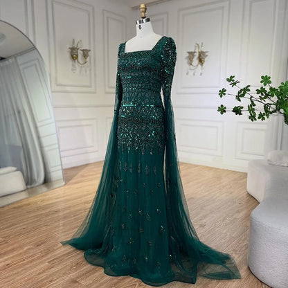 2025 Caramel With Beaded Cape Sleeves Design Mermaid Long Evening Dresses Gowns For Women's Wedding Party LA72355A Customized