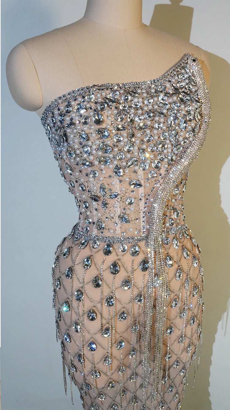 luxury Bright Crystal Dress Sexy Luxury Beaded Rhinestone Tulle Evening Prom Party Dress Noble Shooting Wedding Wedding Dresses