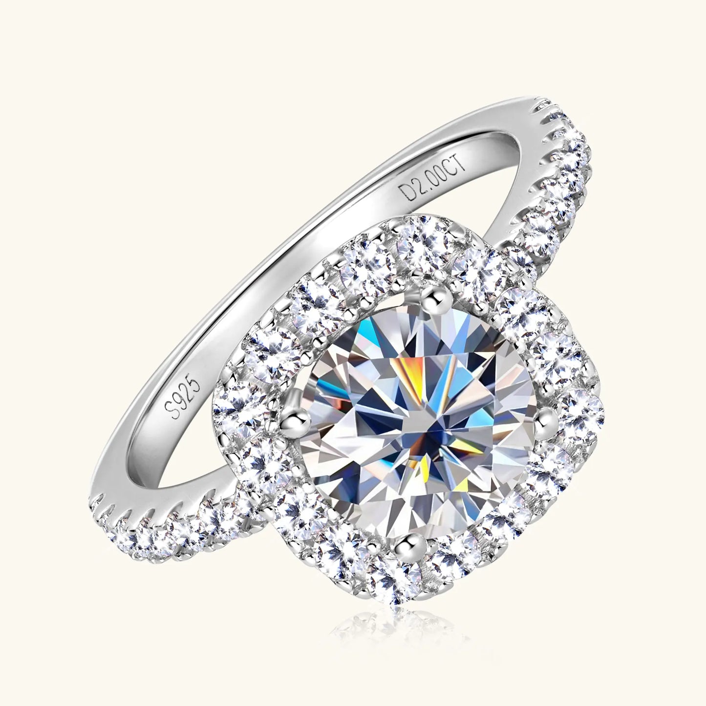 RAPRGOLD 2CT D Color Moissanite Ring s925 Sterling Silver Brilliant Diamond Halo Engagement Rings for Women Fine Jewelry Gifts