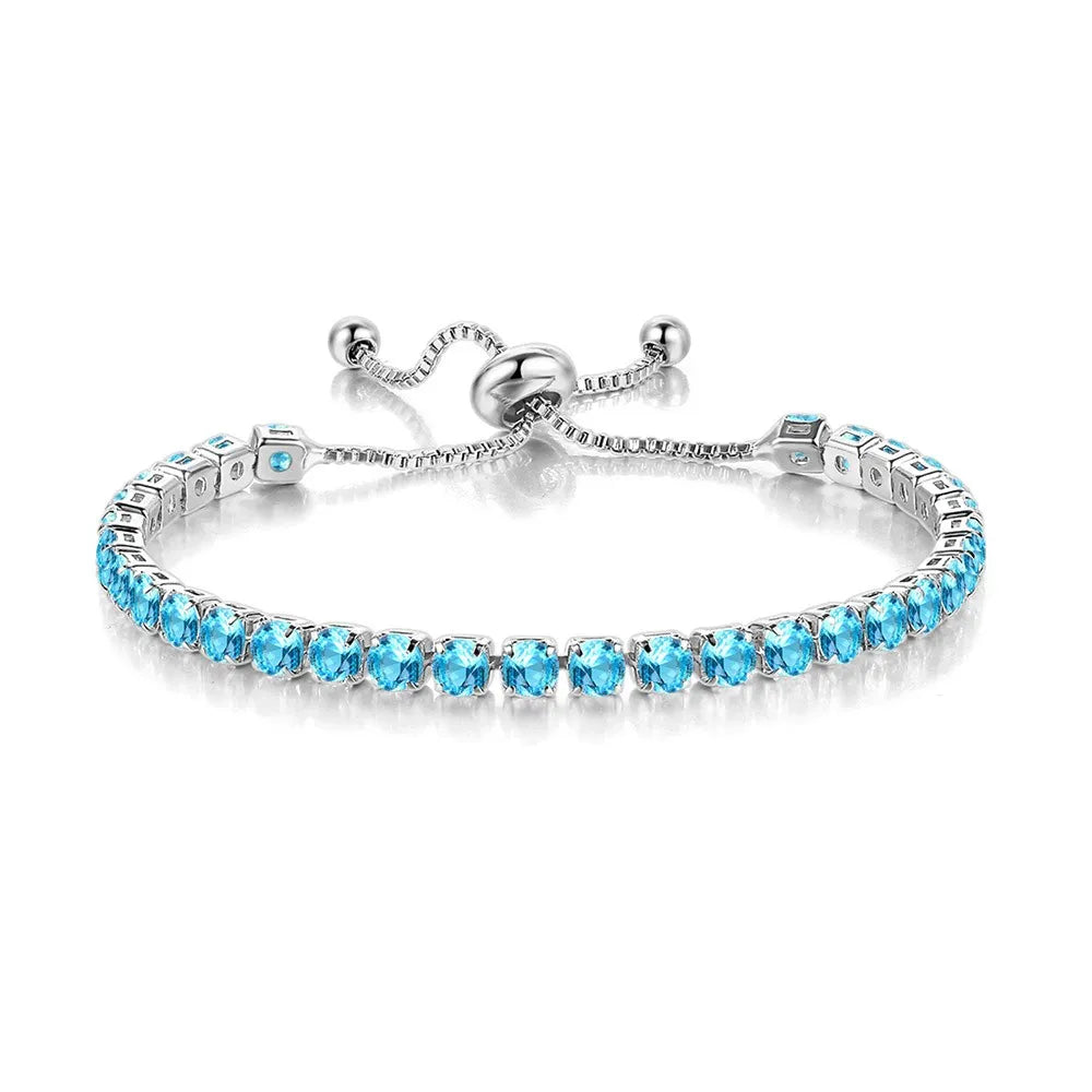 Adjustable Colorful Birthstone Tennis Bracelets for Women 4MM Crystal Bangle Girls Hand Chain Trend Jewelry Accessories H133