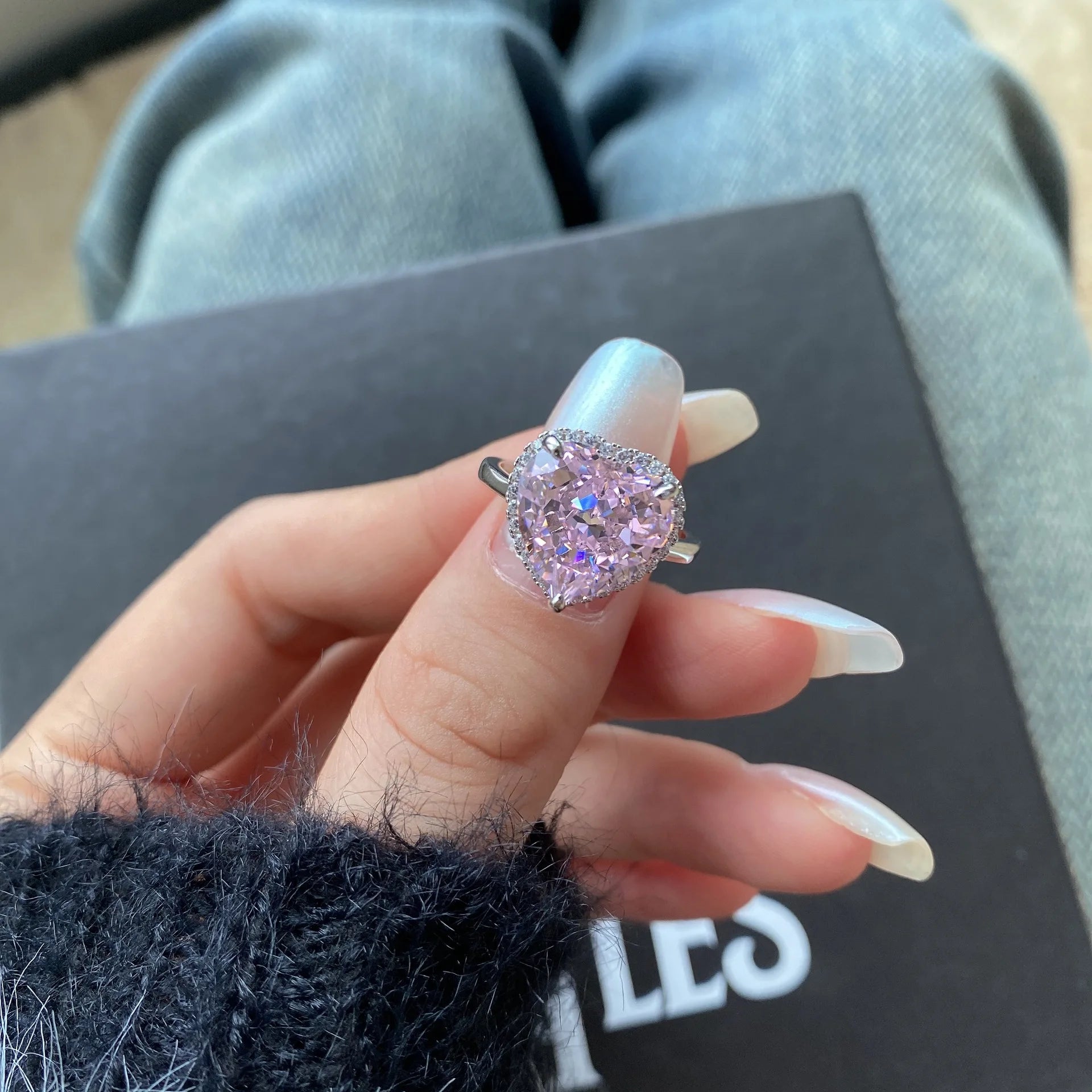 EUREKA 925 Sterling Silver Crushed Ice Cut Lab Pink Sapphire Gemstone Ring For Women Wedding Engagement Jewelry