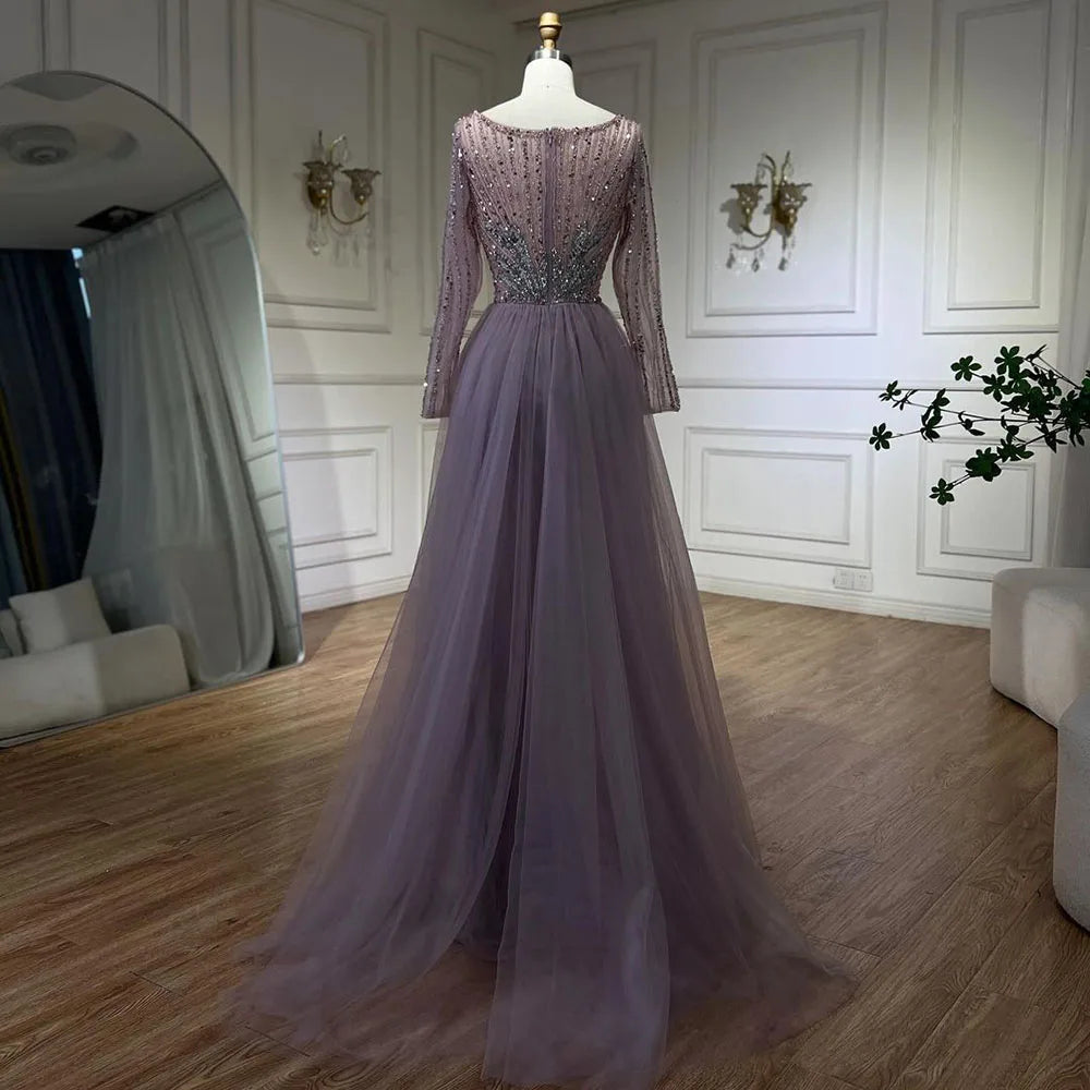 Serene Hill Pink  With Overskirt Split  Beaded Mermaid Evening Dresses Gowns  2025 LA72431 Customized