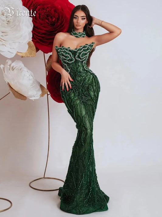 VC Enchanting Sleeveless Beaded Strapless Dress for Special Occasions Party Evening Gown