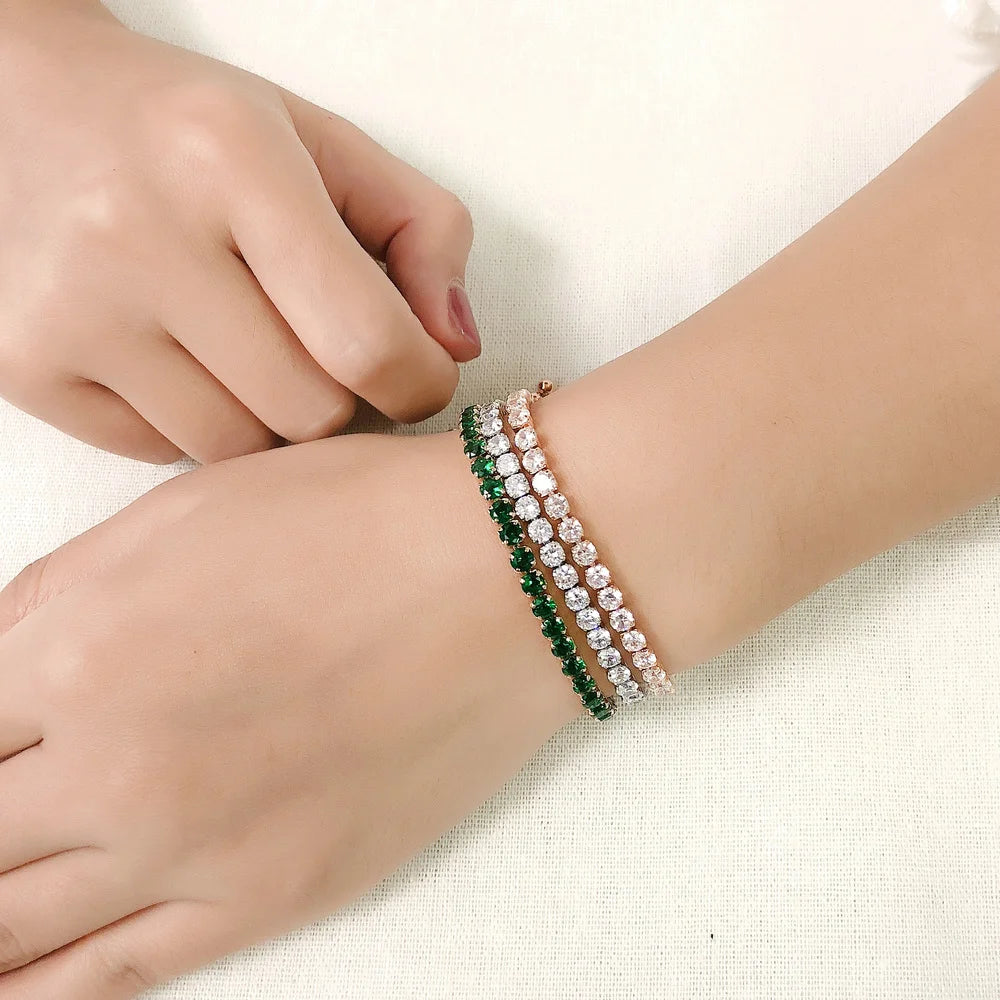 Adjustable Colorful Birthstone Tennis Bracelets for Women 4MM Crystal Bangle Girls Hand Chain Trend Jewelry Accessories H133