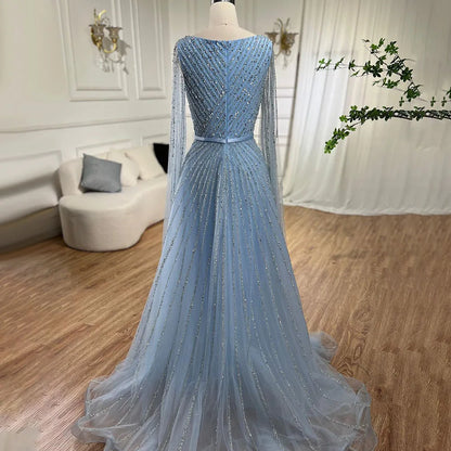 Serene Hill Mint Cape Sleeves A Line Beaded  Dubai Evening Dresses Long 2025 Celebrity Gowns For  Party LA71865 Customized
