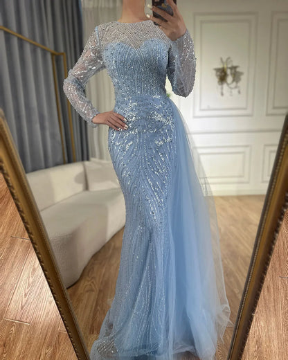 Serene Hill Caramel Beaded Mermaid Long Arabic Evening Dresses Gowns With Overskirt for Formal Occasion 2025 LA71673A Customized