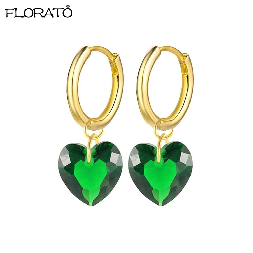 925 Sterling Silver Needle Luxury Green Zircon Pendant Earrings Trend Gold Color Small Hoop Earrings for Women Fashion Jewelry