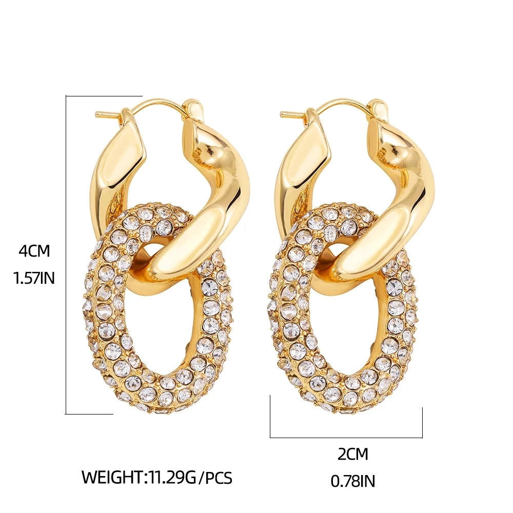 Punk Circle Pendant Shiny Rhinestone Stainless Steel Drop Earrings Bilayer Oval Round Rust Proof Party Zircon Huggie Jewelry New