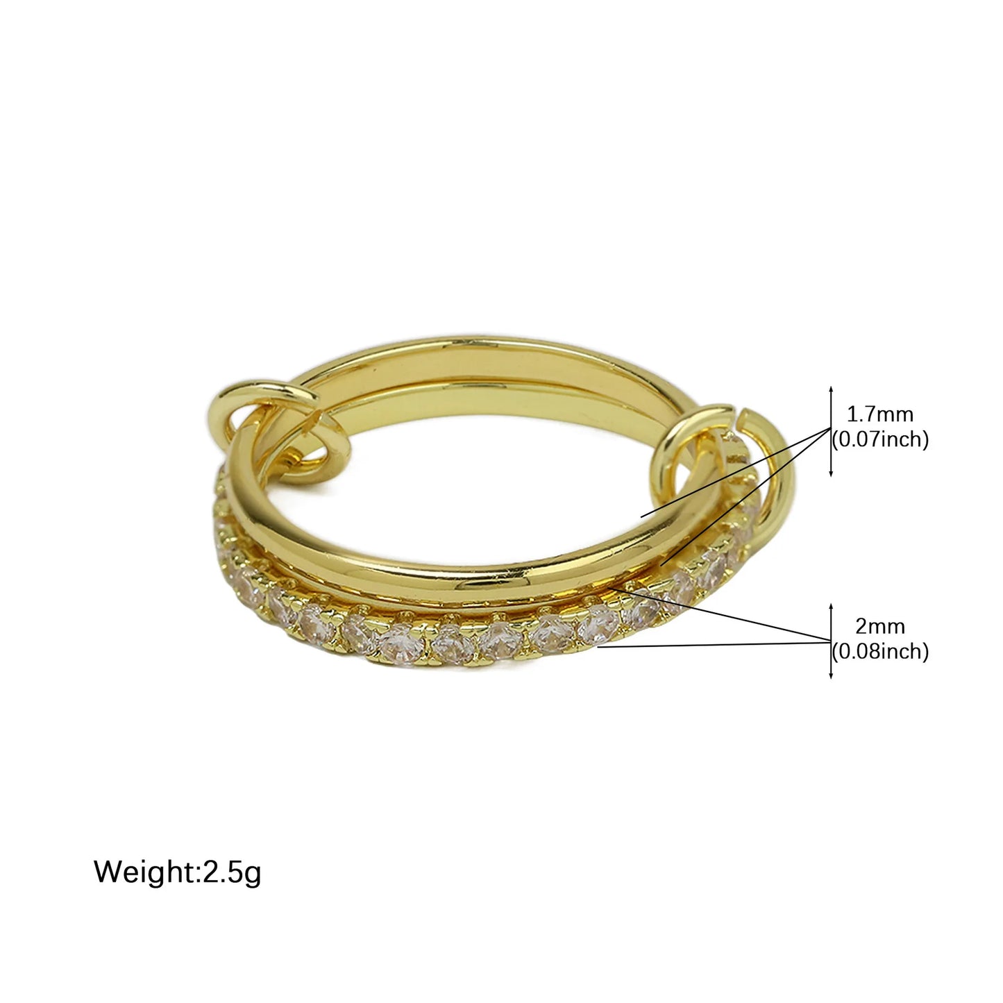 Stainless Steel Multilayer Double Color Link Chain Rings 18K Gold PlatedCZ Zircon Stackable Charm Jewelry Trendy Waterproof Gift