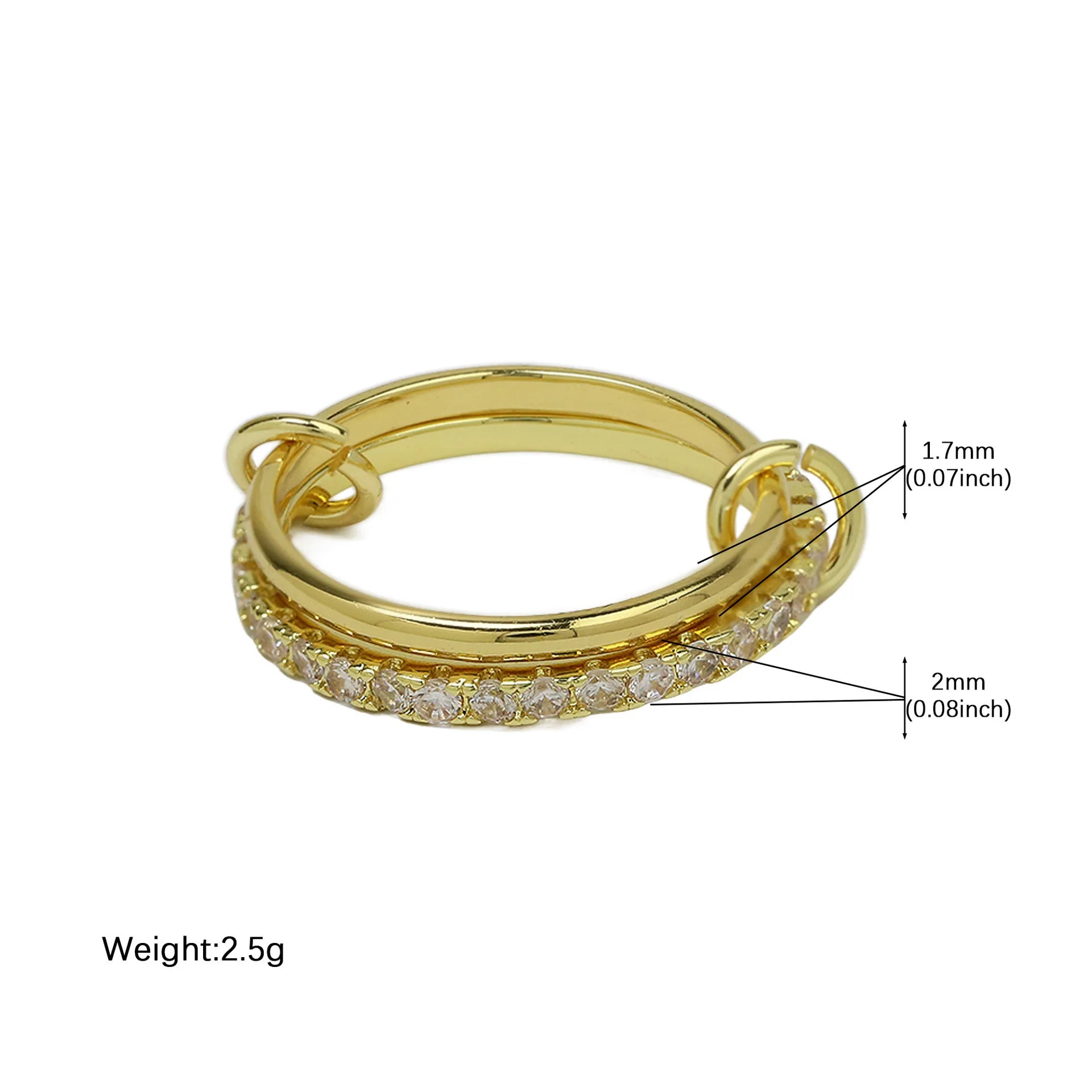 Stainless Steel Multilayer Double Color Link Chain Rings 18K Gold PlatedCZ Zircon Stackable Charm Jewelry Trendy Waterproof Gift
