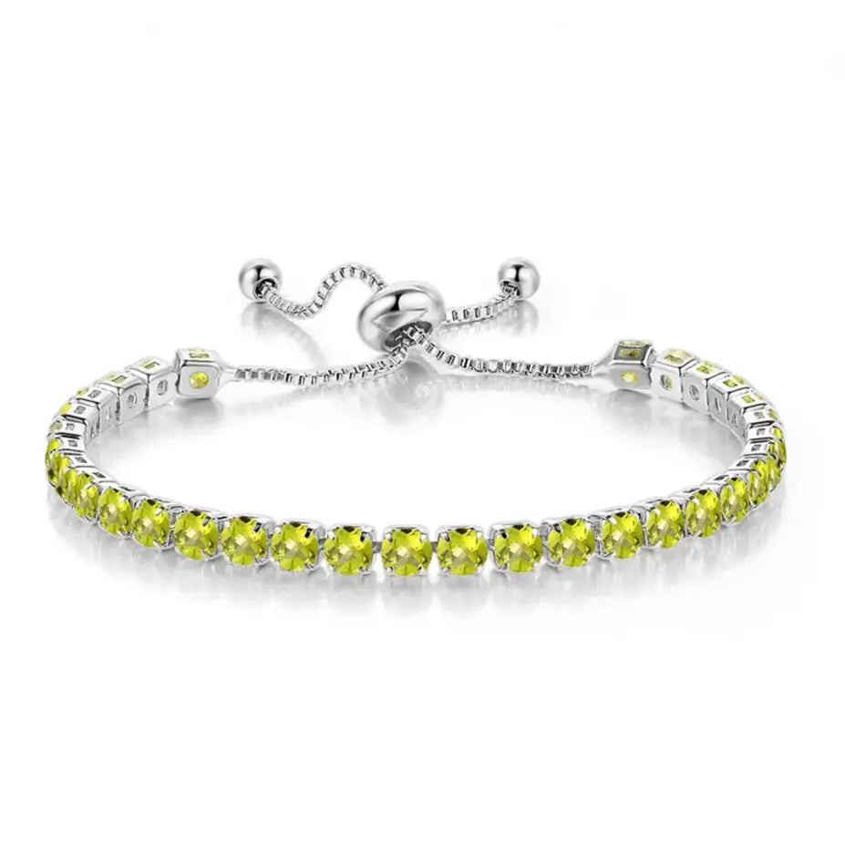 Adjustable Colorful Birthstone Tennis Bracelets for Women 4MM Crystal Bangle Girls Hand Chain Trend Jewelry Accessories H133
