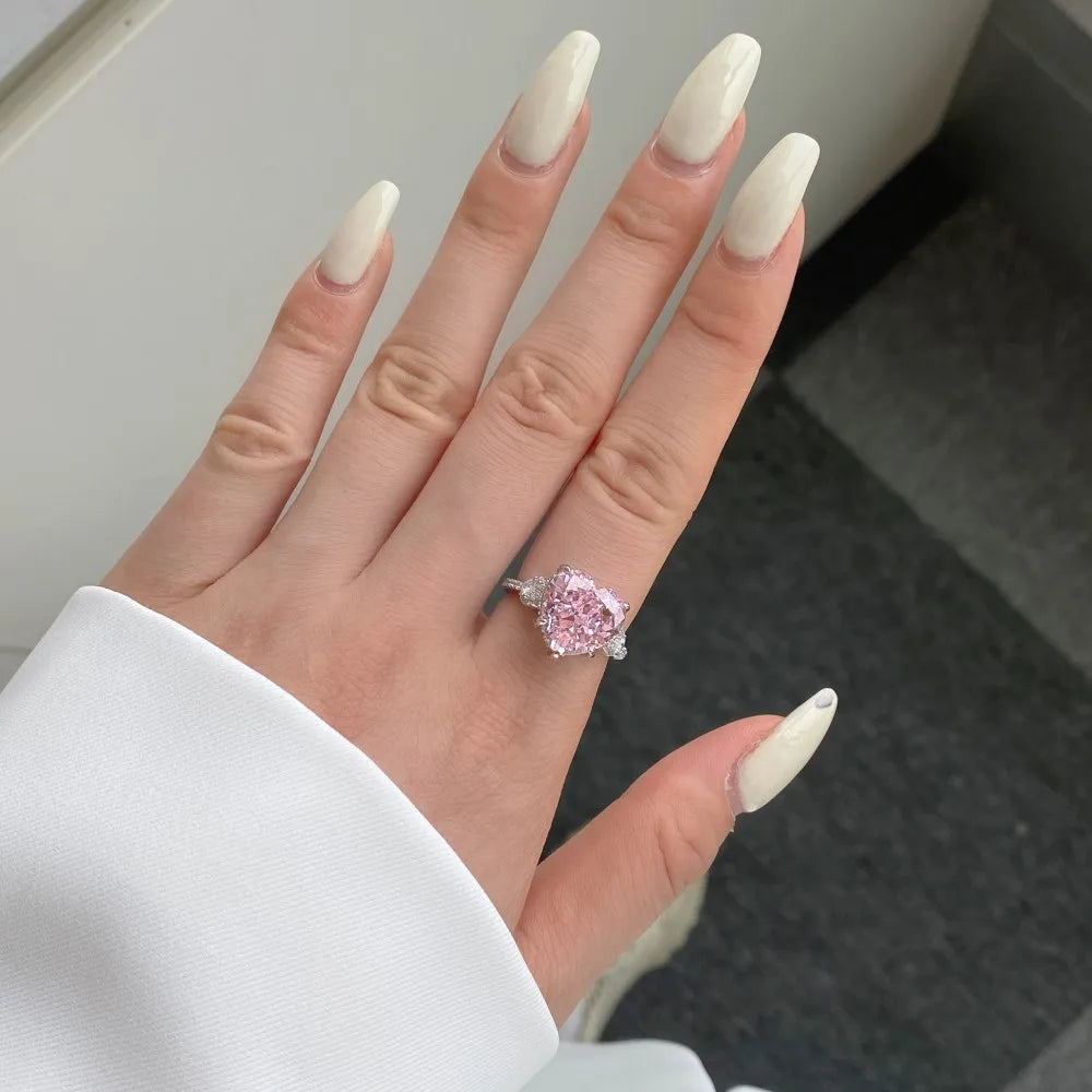 EUREKA 925 Sterling Silver Crushed Ice Cut Lab Pink Sapphire Gemstone Ring For Women Wedding Engagement Jewelry