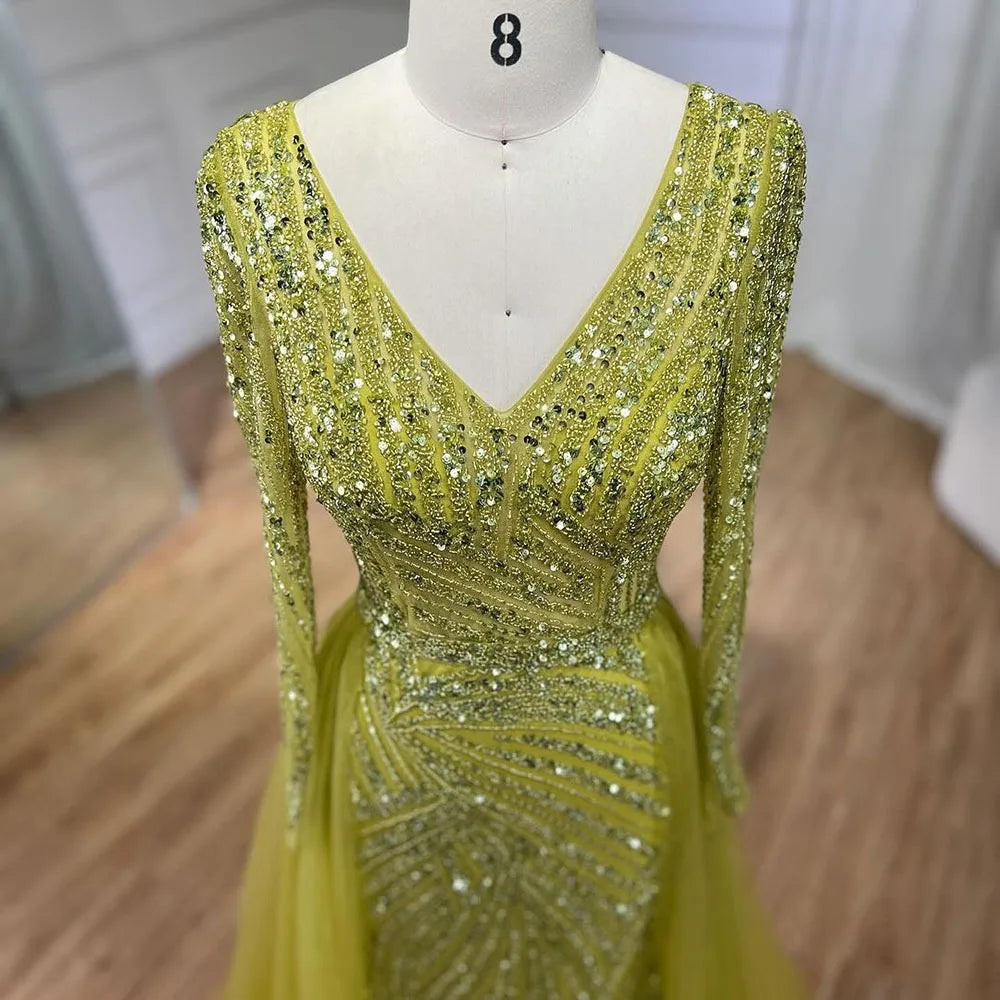 Serene Hill  Mermaid Beaded  Blue Muslim  Evening Dresses Gowns  with Detachable Skirt 2025  LA71750 Customized