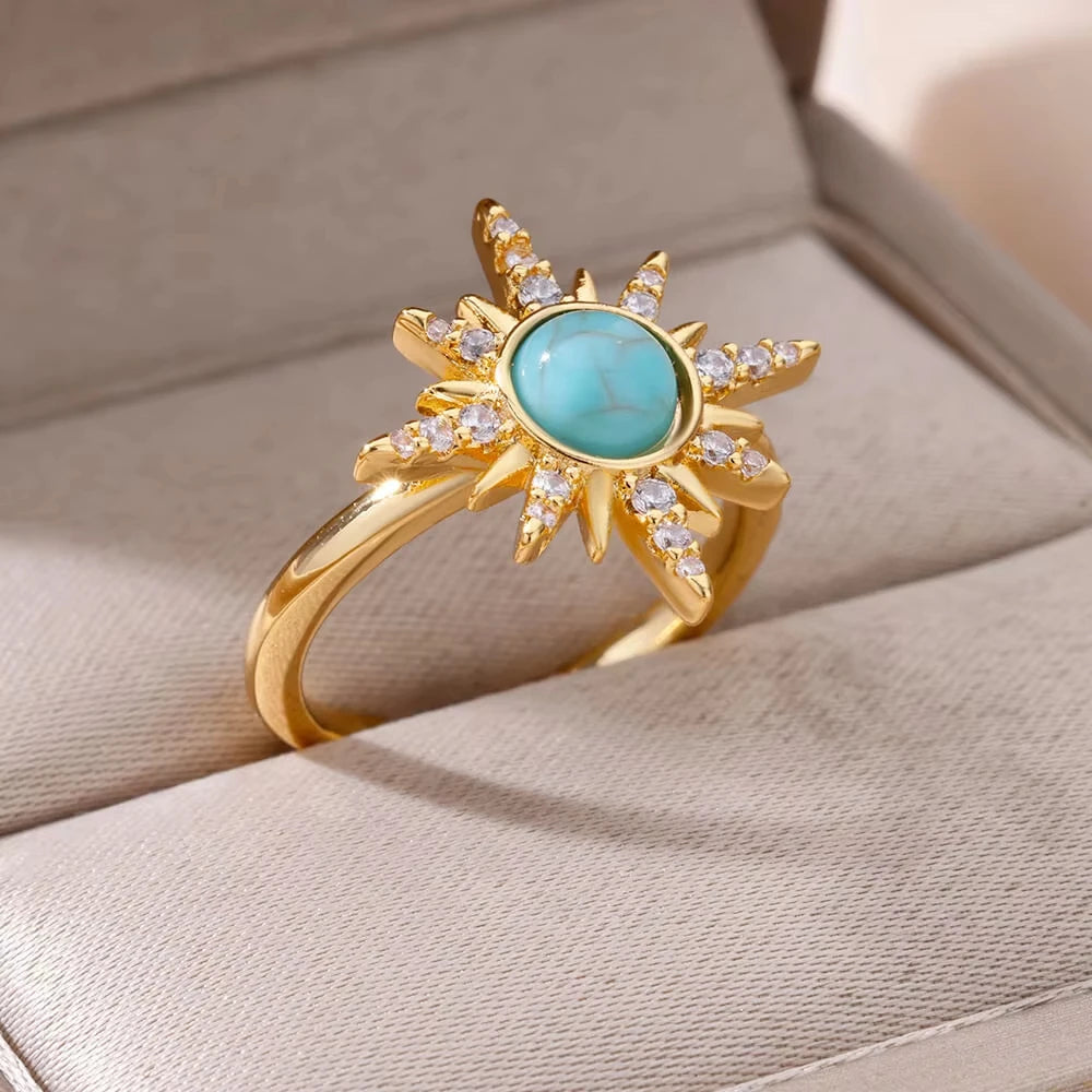 Luxury Blue Colorful Zircon Rings For Women Stainless Steel Gold Plated Flower Butterfly Ring Exquisite Party Shiny Jewelry 2025