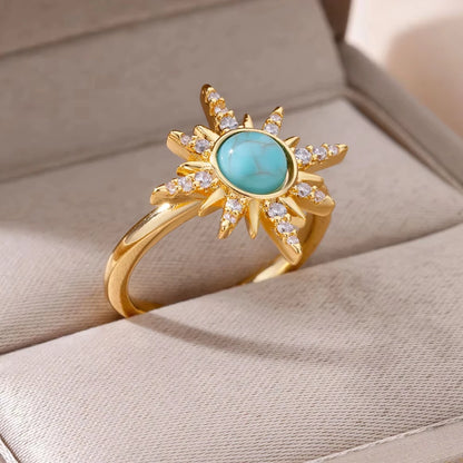 Luxury Blue Colorful Zircon Rings For Women Stainless Steel Gold Plated Flower Butterfly Ring Exquisite Party Shiny Jewelry 2025