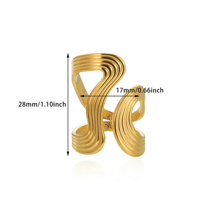 Stainless Steel Irregular Wave Rings For Women Creative Gold Color Adjustable Open Ring Female Jewelry Punk Rapper Anillos Gifts