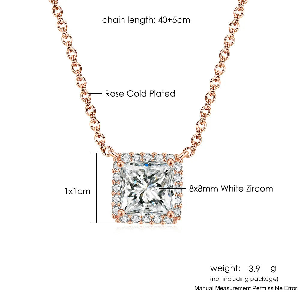 Minimalist Simple Crystal Pendants Necklaces For Women Charms Zirconia Necklace Rose Gold Color Fashionable Neck Jewelry Gifts