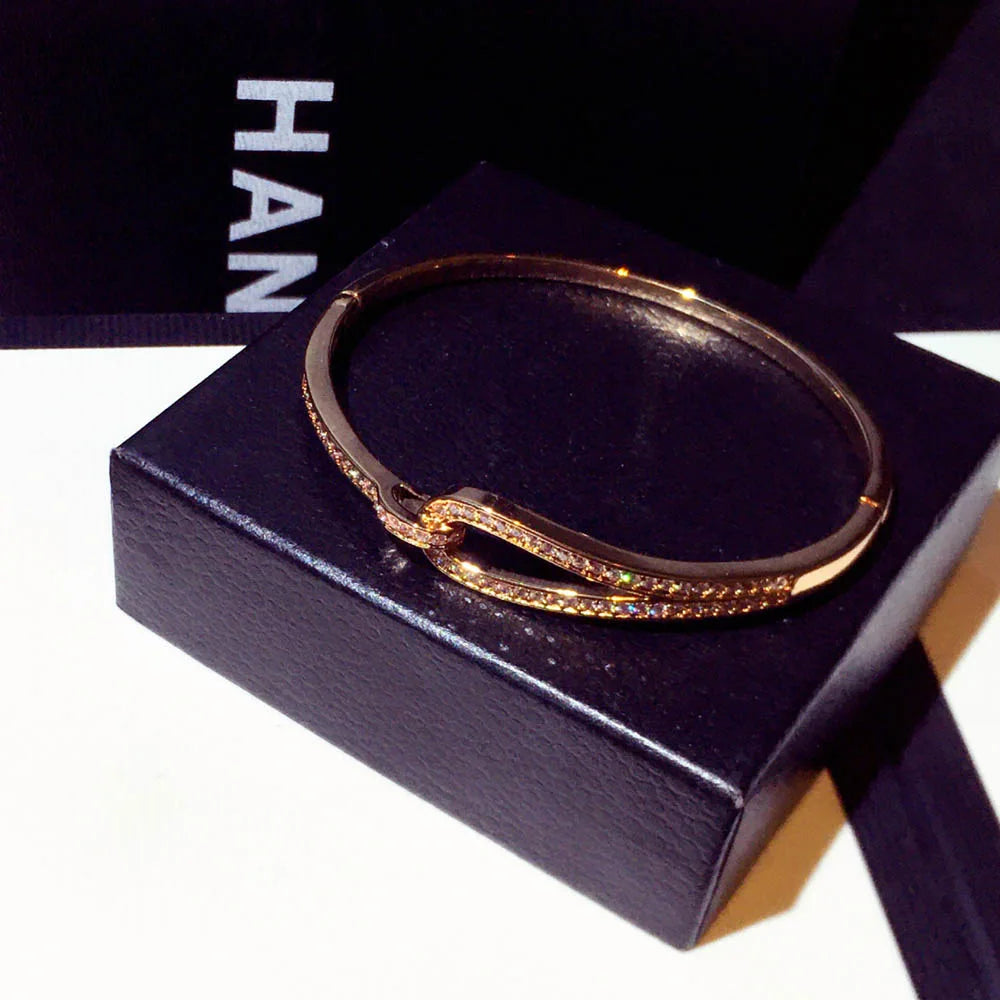 14k Real Gold Trend Fashion Simple Micro Inlaid Zircon Word Lady Bracelets for Women Temperament Exquisite Luxury Bangle Jewelry