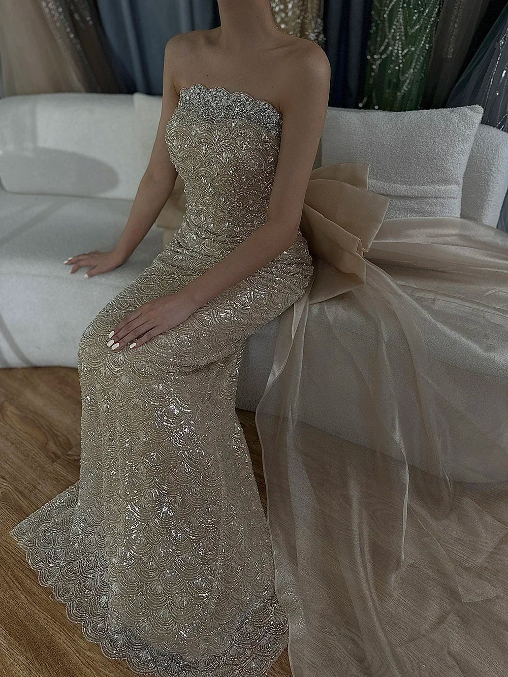 Serene Hill 2025 Nude Saudi Arabic Evening Dresses With Beaded Tassel Dress For Formal Occasion LA72730 Customized