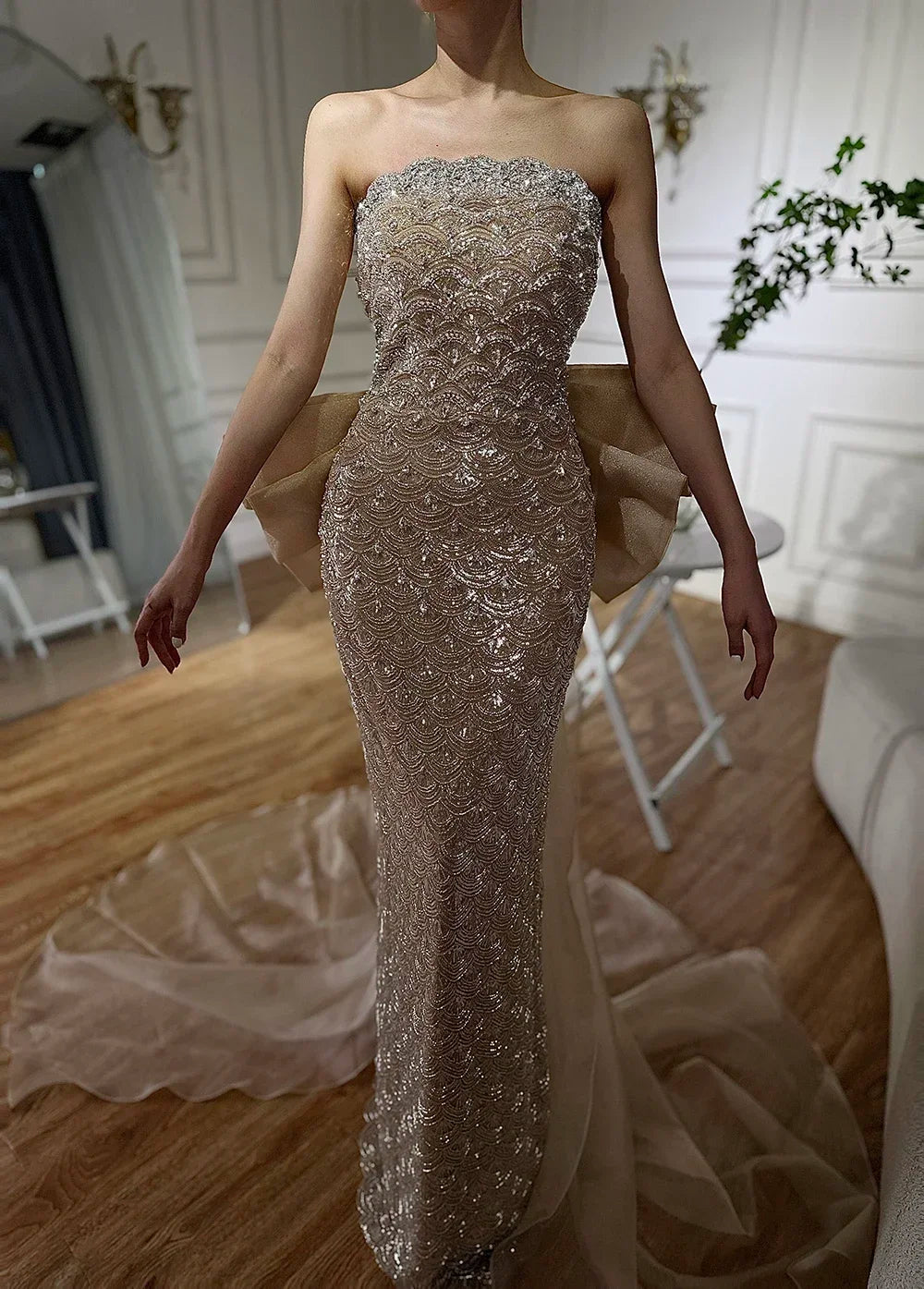 Serene Hill 2025 Nude Saudi Arabic Evening Dresses With Beaded Tassel Dress For Formal Occasion LA72730 Customized