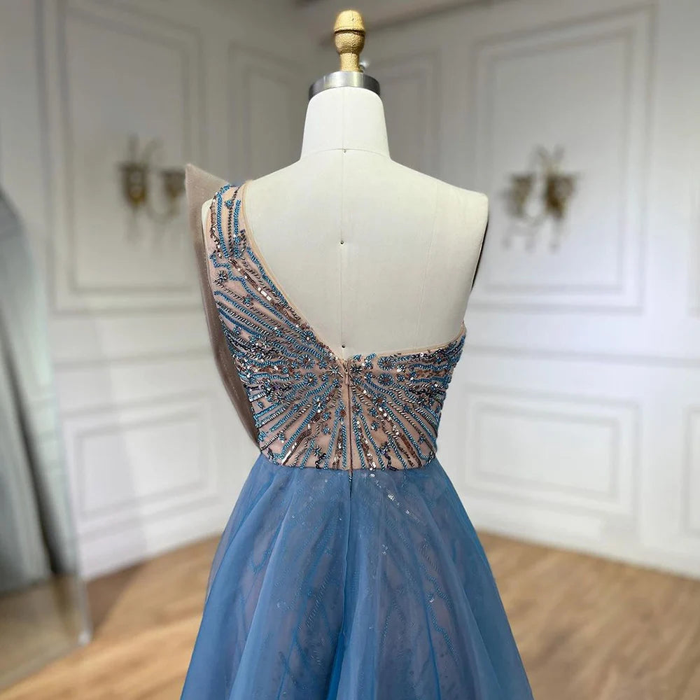 Serene Hill Blue High Split With Overskirt Mermaid  Beaded Dubai Evening Dresses For Party 2025 LA71921A Customized