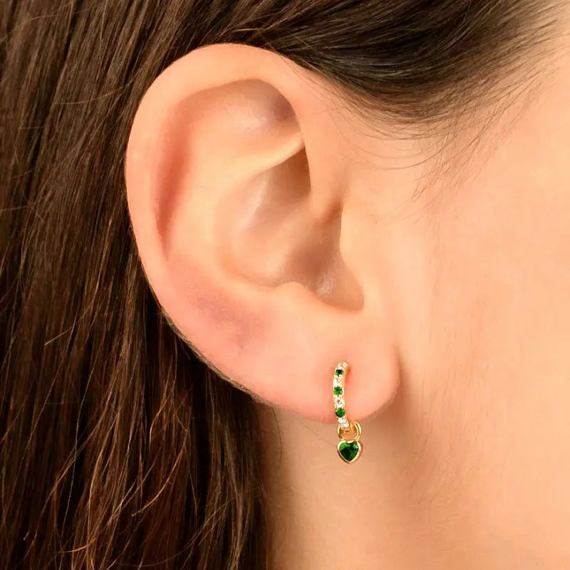925 Sterling Silver Needle Luxury Green Zircon Pendant Earrings Trend Gold Color Small Hoop Earrings for Women Fashion Jewelry