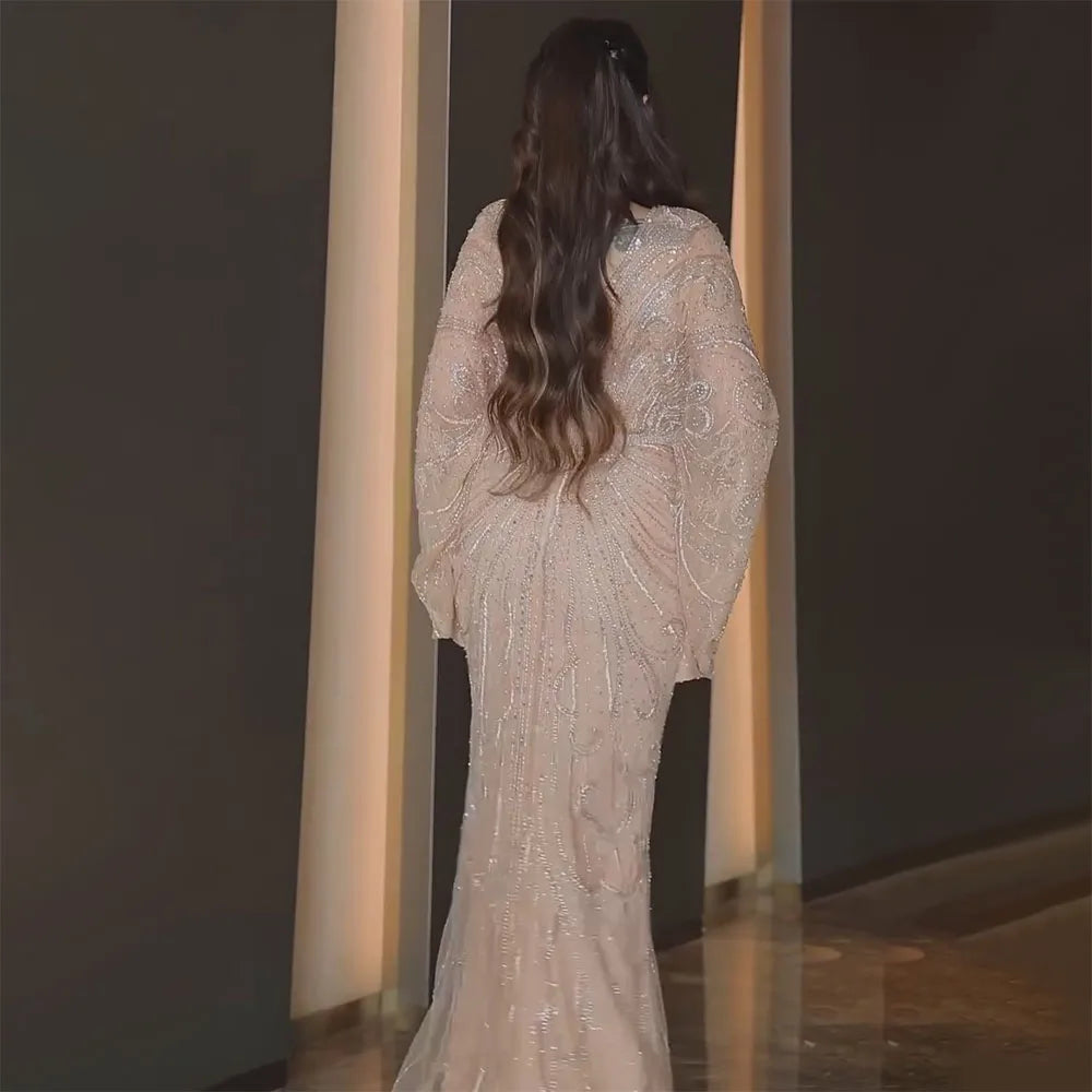 Serene Hill Arabic Gold Elegant Mermaid Black  Beaded Evening Dresses Gowns Diamond For Party 2025 LA72288A Customized
