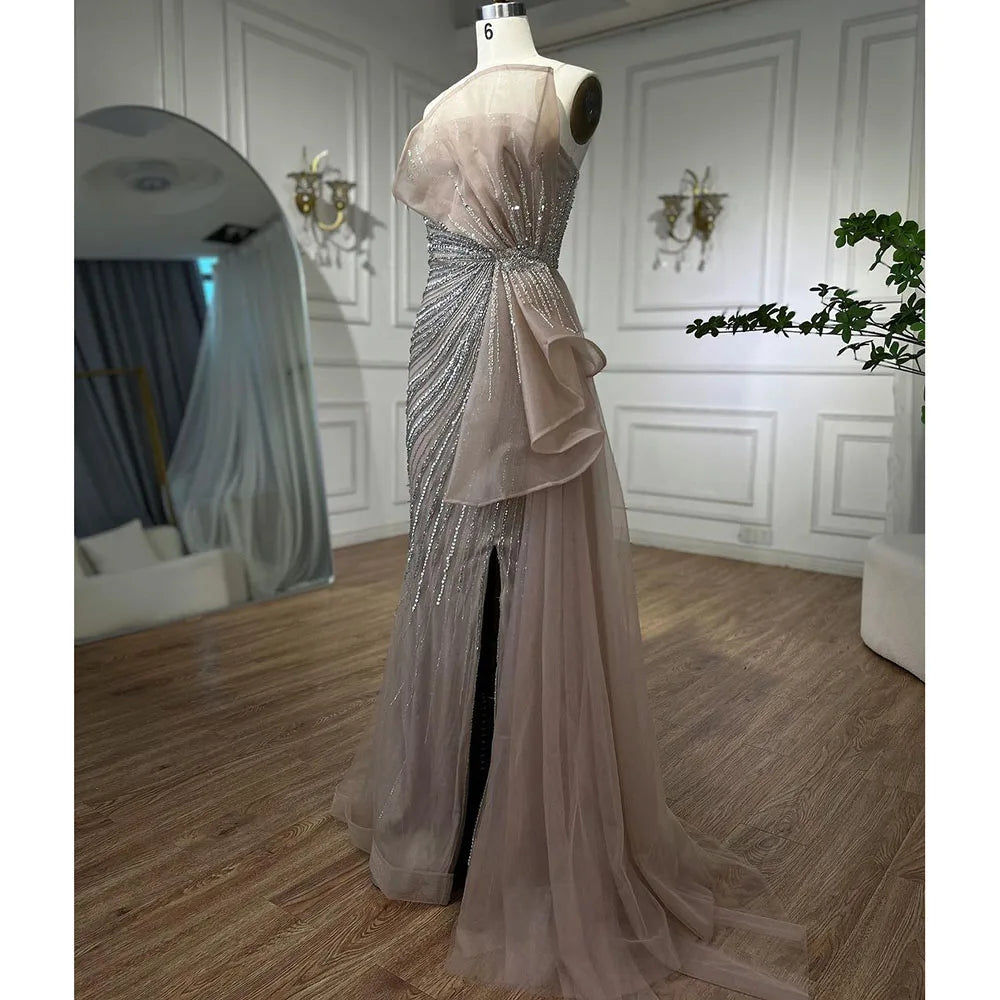 Serene Hill Dubai Green Beaded Mermaid High Split Evening Dresses 2025 Prom  For Party LA72090 Customized