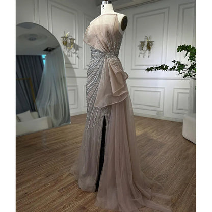 Serene Hill Dubai Green Beaded Mermaid High Split Evening Dresses 2025 Prom  For Party LA72090 Customized