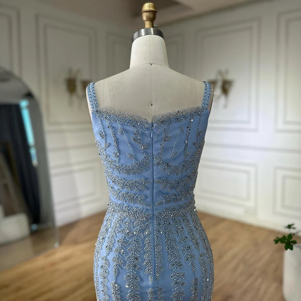 Luxury Arabic Blue Beaded Spaghetti Strap Pink Mermaid Evening Dress for Women Party Serene Hill 2025 Customized LA72725