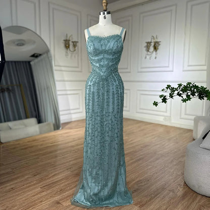 Luxury Arabic Blue Beaded Spaghetti Strap Pink Mermaid Evening Dress for Women Party Serene Hill 2025 Customized LA72725