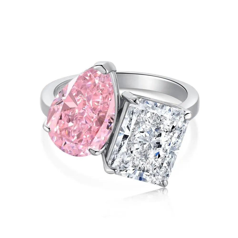 EUREKA 925 Sterling Silver Crushed Ice Cut Lab Pink Sapphire Gemstone Ring For Women Wedding Engagement Jewelry