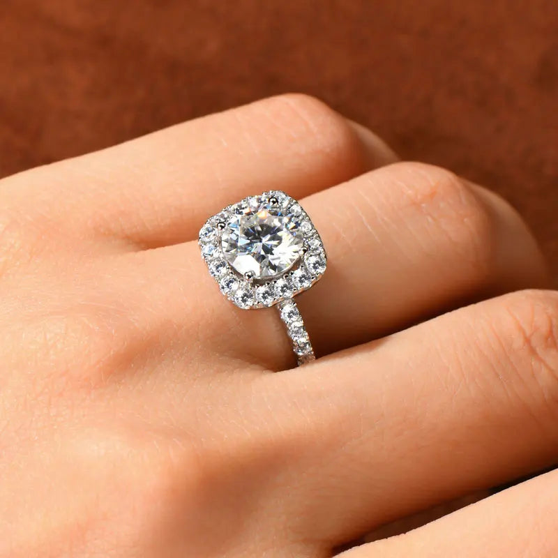 RAPRGOLD 2CT D Color Moissanite Ring s925 Sterling Silver Brilliant Diamond Halo Engagement Rings for Women Fine Jewelry Gifts