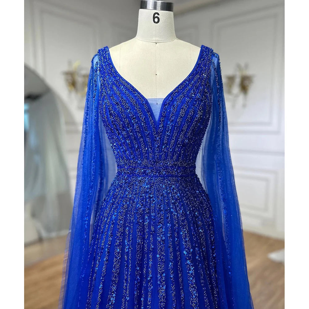 Nude Arabic Luxury Cape Sleeves Evening Dresses Gowns A-Line Beaded 2025 For Party LA71567 Customized
